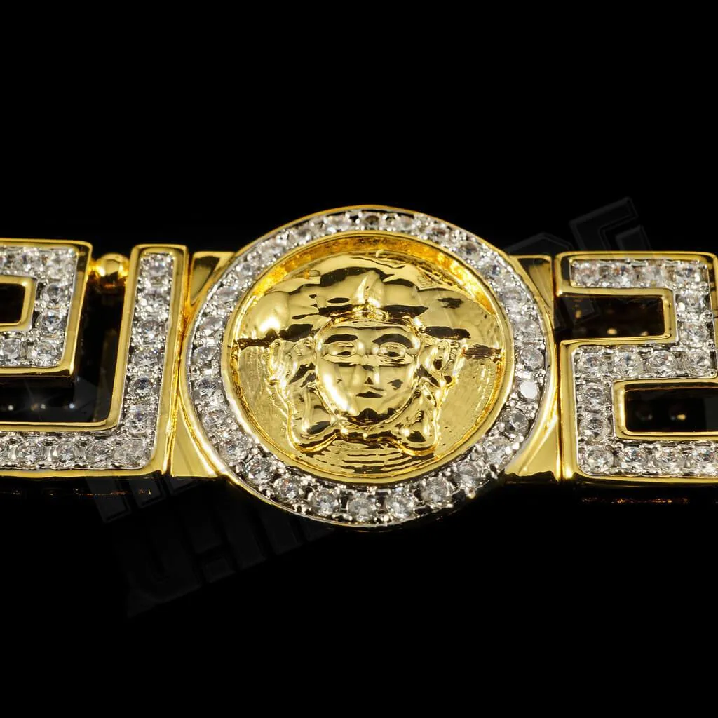Gold Medusa Head Medallion Greek Bracelet