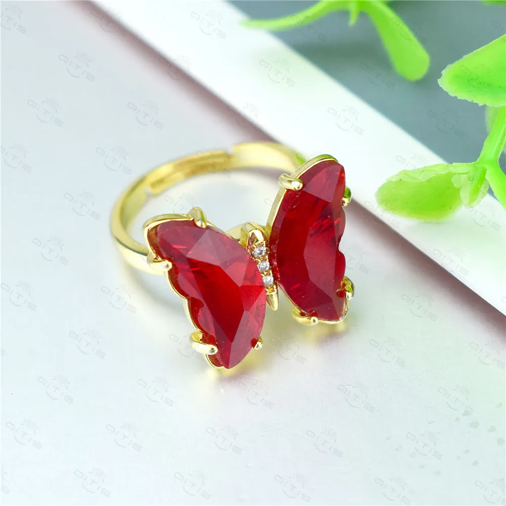 Gold Plated Crystal Butterfly Ring