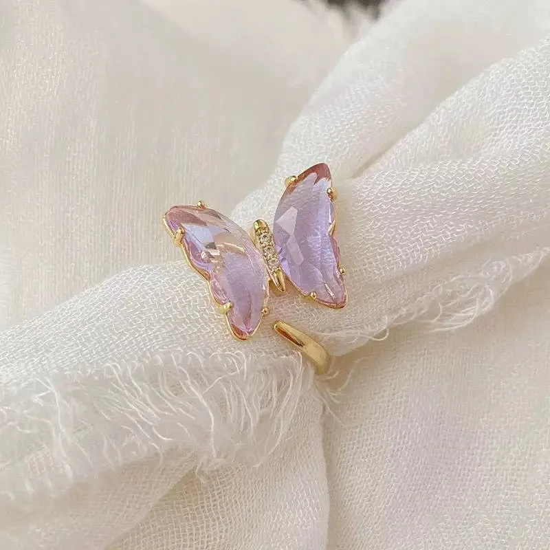 Gold Plated Crystal Butterfly Ring