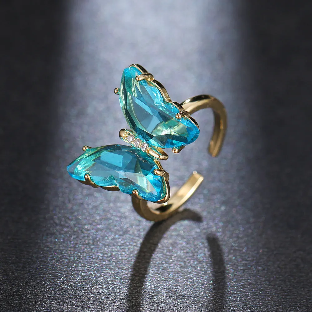 Gold Plated Crystal Butterfly Ring