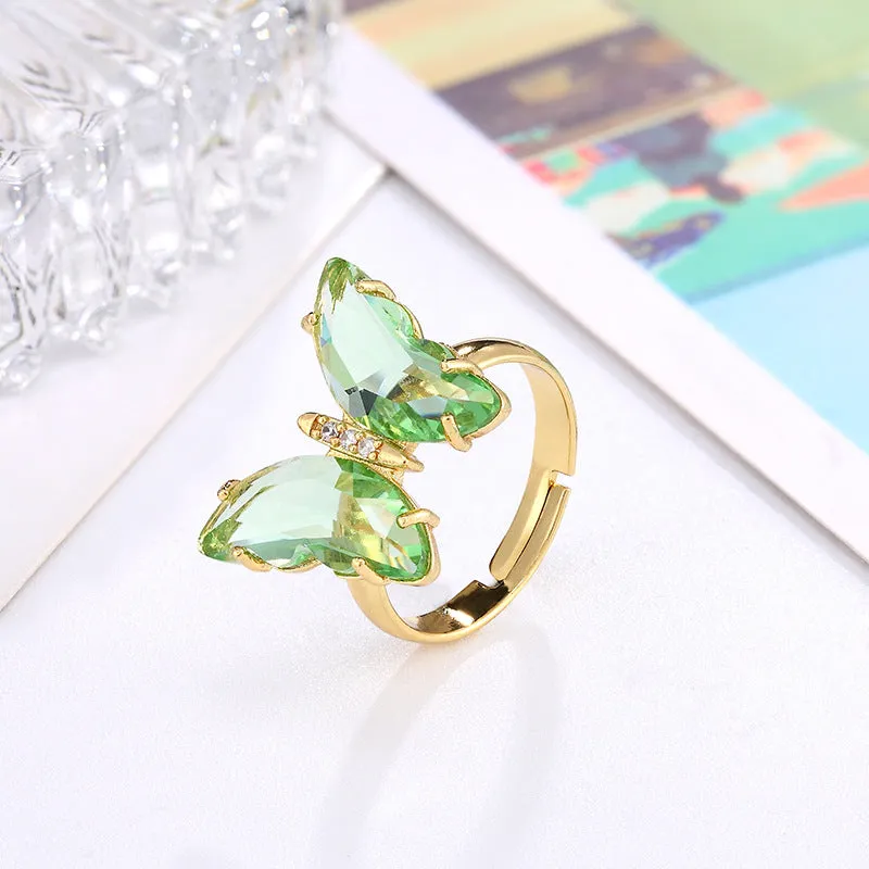 Gold Plated Crystal Butterfly Ring
