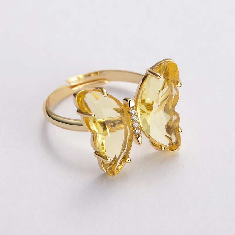 Gold Plated Crystal Butterfly Ring