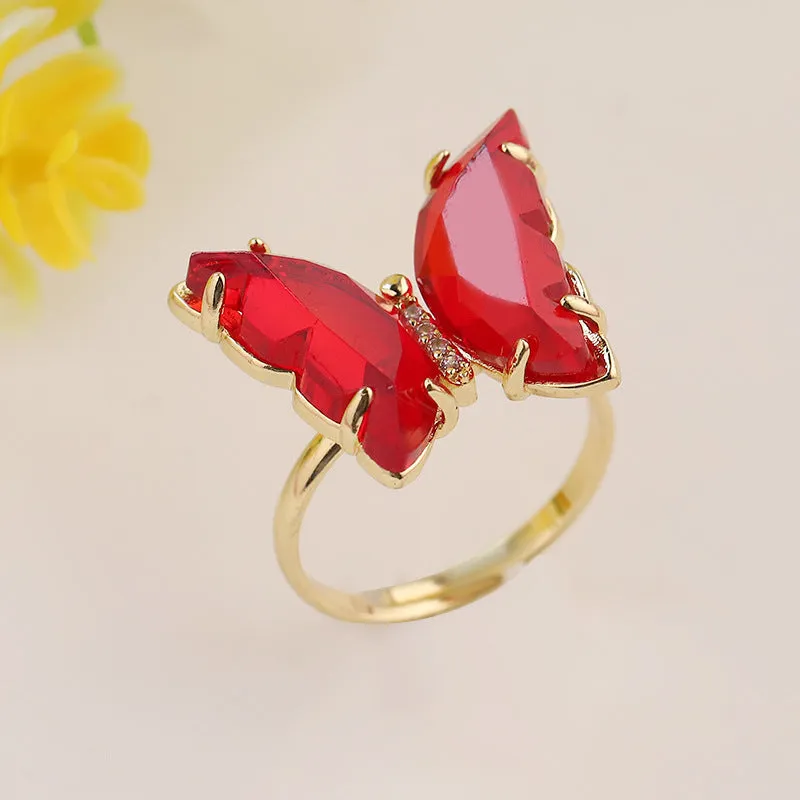 Gold Plated Crystal Butterfly Ring