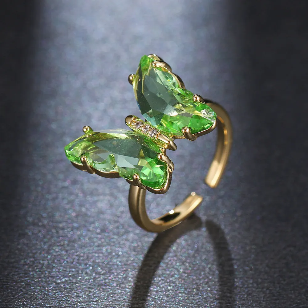 Gold Plated Crystal Butterfly Ring