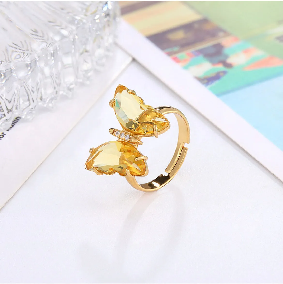Gold Plated Crystal Butterfly Ring