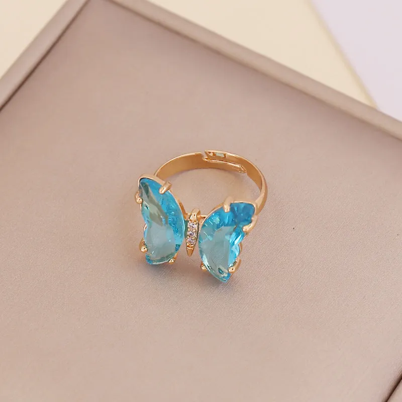 Gold Plated Crystal Butterfly Ring