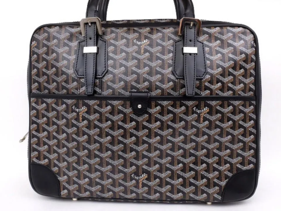 Goyard Black Chevron Goyardine Diplomat Briefcase Attache Bag 857928