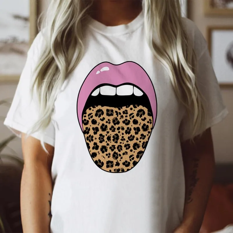 Graphic T-Shirts Leopard Tongue Pink Lips Tee