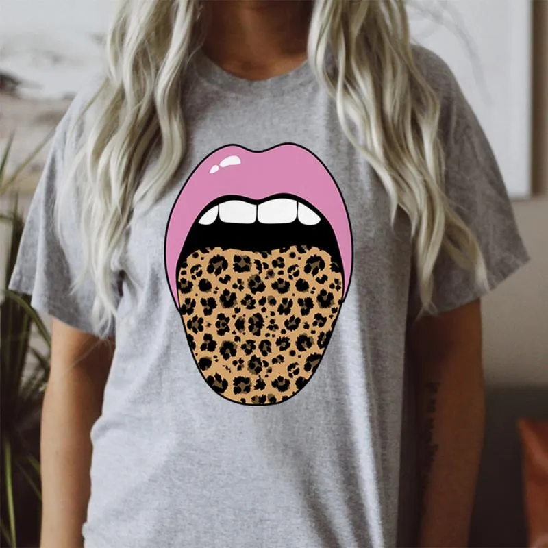 Graphic T-Shirts Leopard Tongue Pink Lips Tee