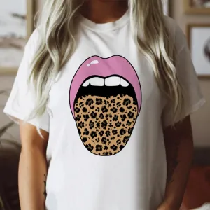 Graphic T-Shirts Leopard Tongue Pink Lips Tee