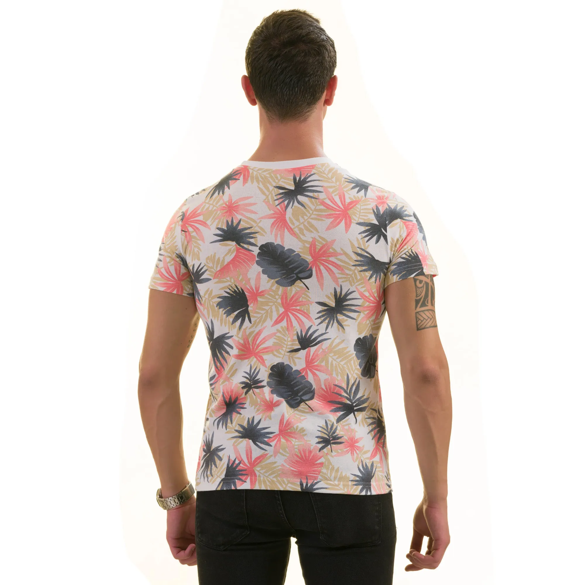 Gray Beige Laves Hawaiian European Made Premium Quality T-Shirt - Crew Neck Short Sleeve T-Shirts