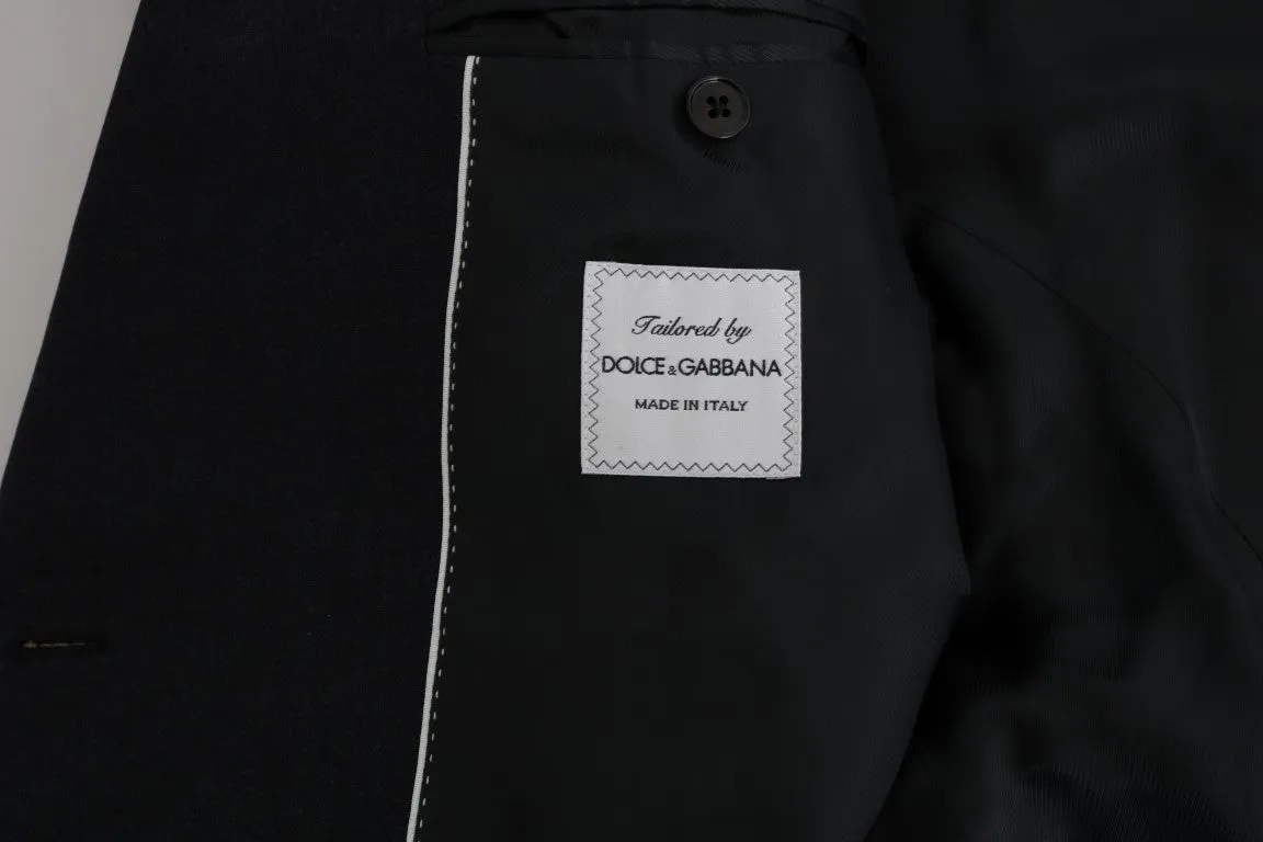 Gray Wool Silk Double Breasted Slim Suit