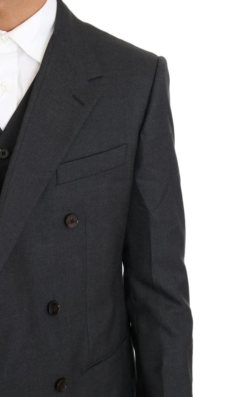 Gray Wool Silk Double Breasted Slim Suit