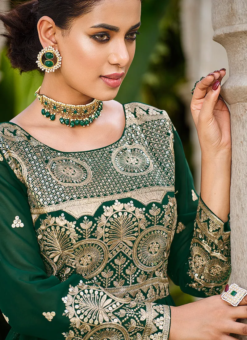 Green Sequence Embroidery Festive Palazzo Suit