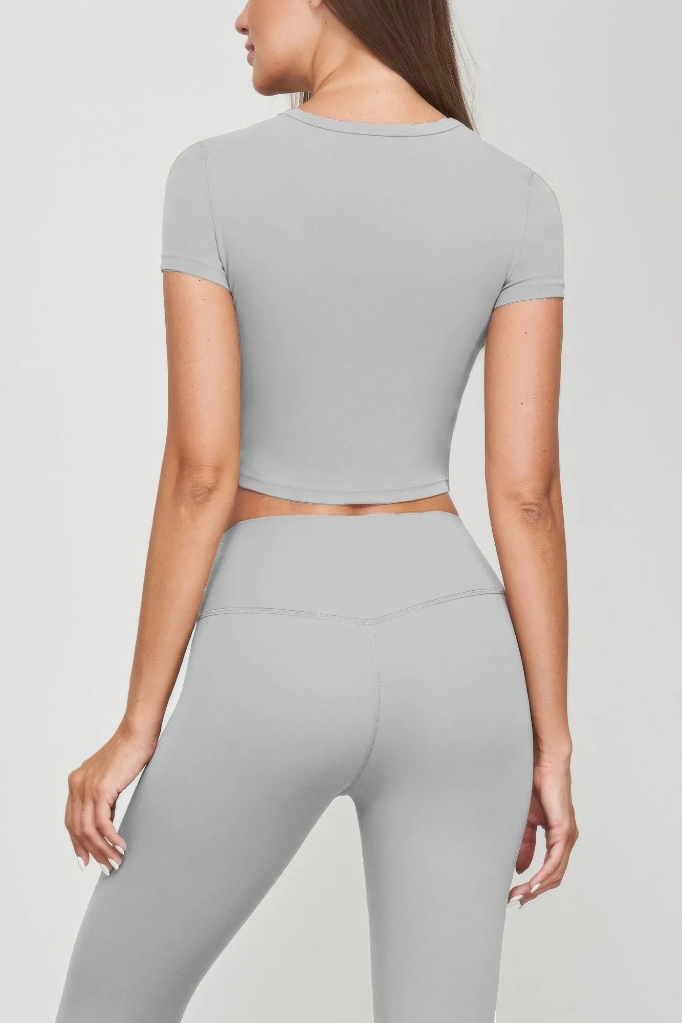 Grey Seamless Short Sleeve Crop Tee