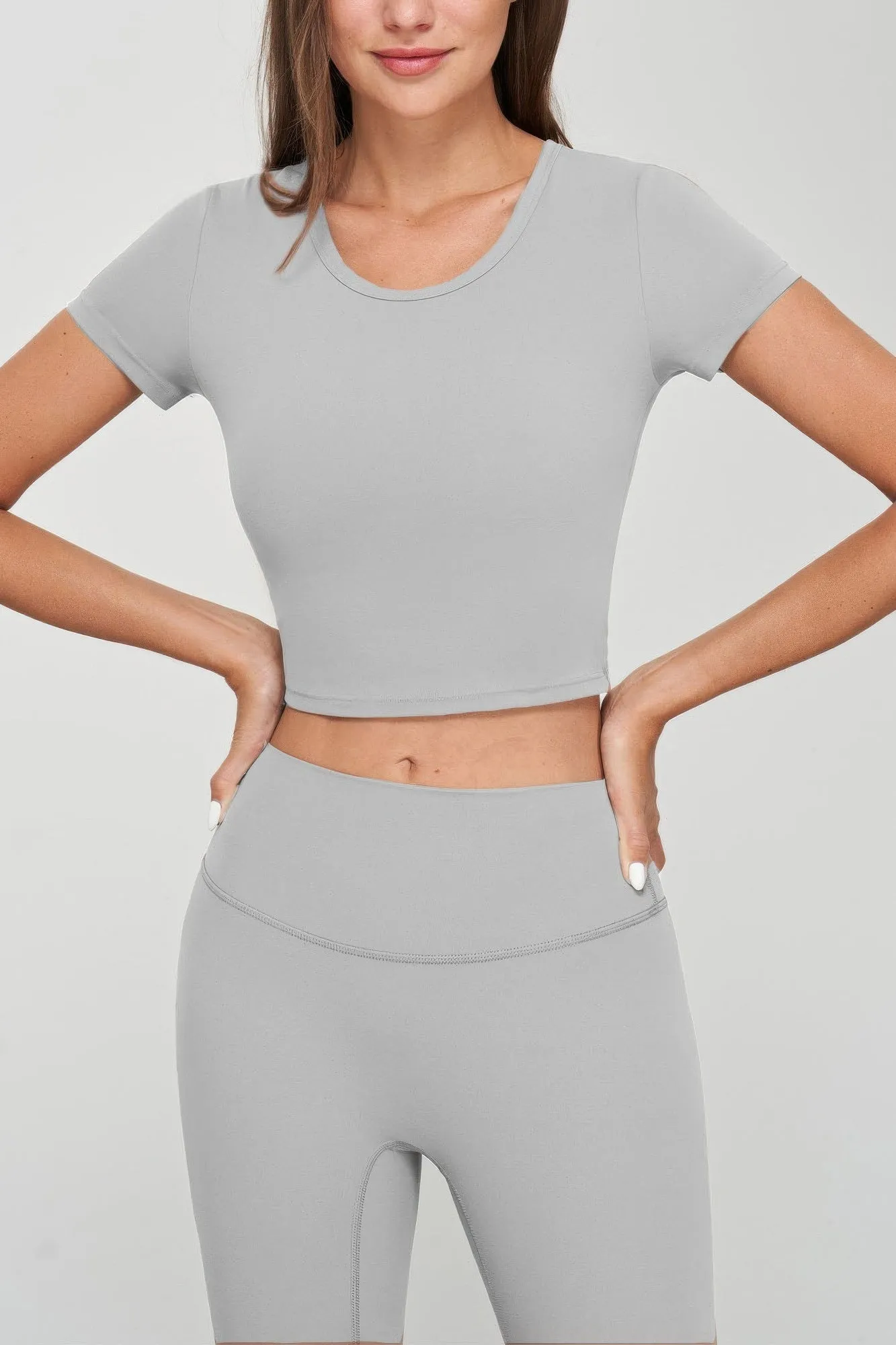 Grey Seamless Short Sleeve Crop Tee