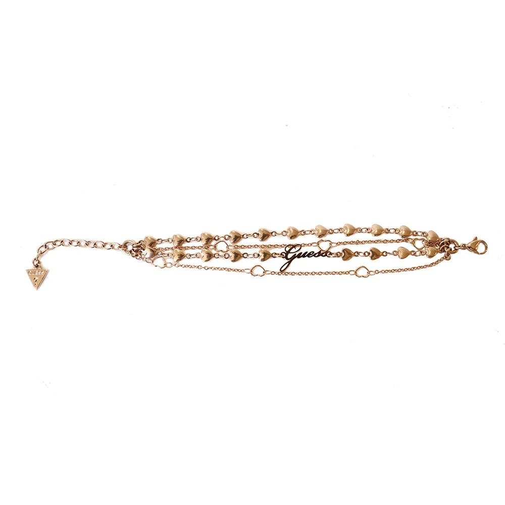 Guess Bracelet Ip Rosegold Four Multi Heart Rows Design