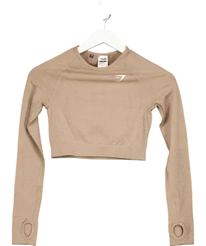 gymshark Beige Vital Seamless 2.0 Crop Top UK S