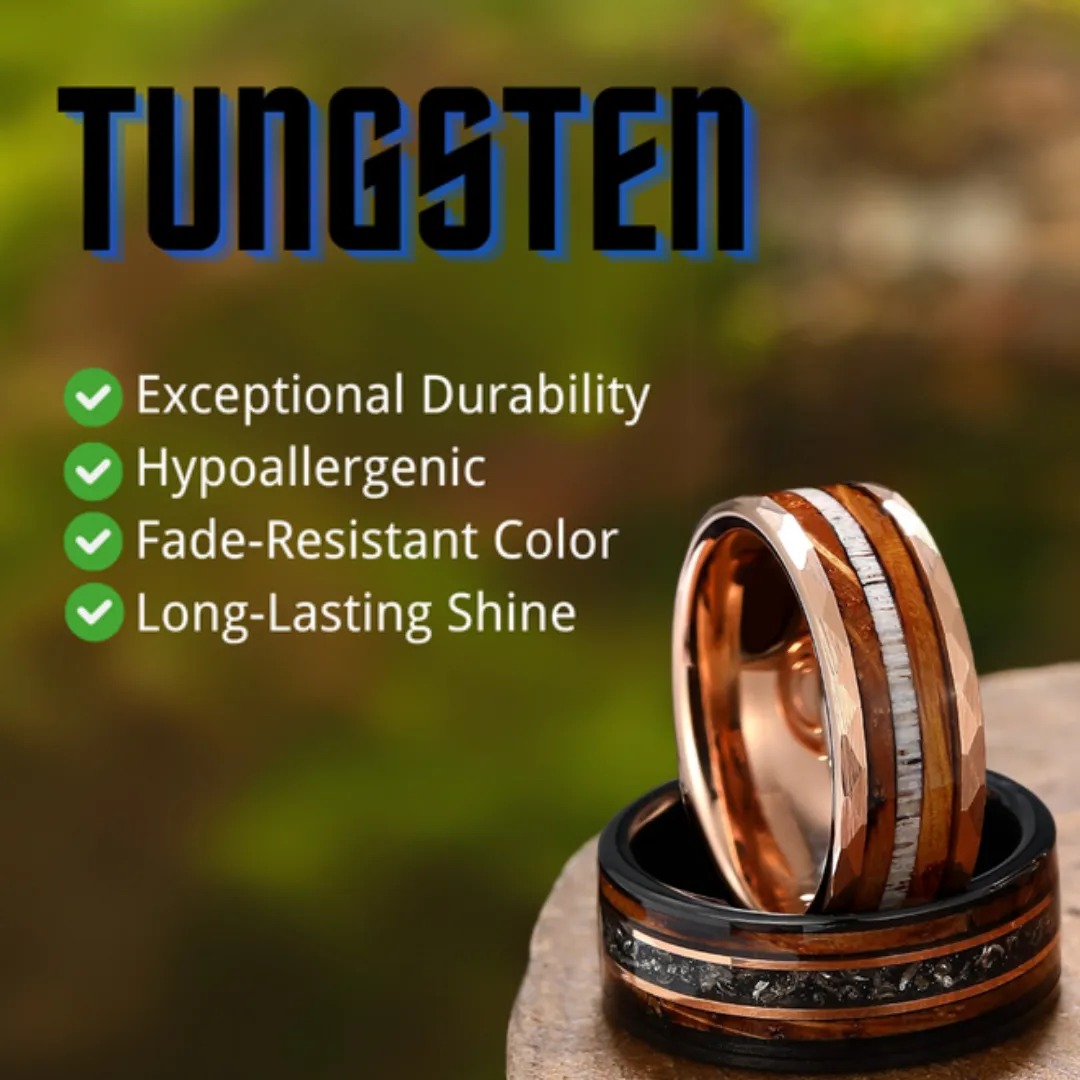 Hammered Moss Agate Tungsten Couple Rings His And Hers Unisex Wedding Bands