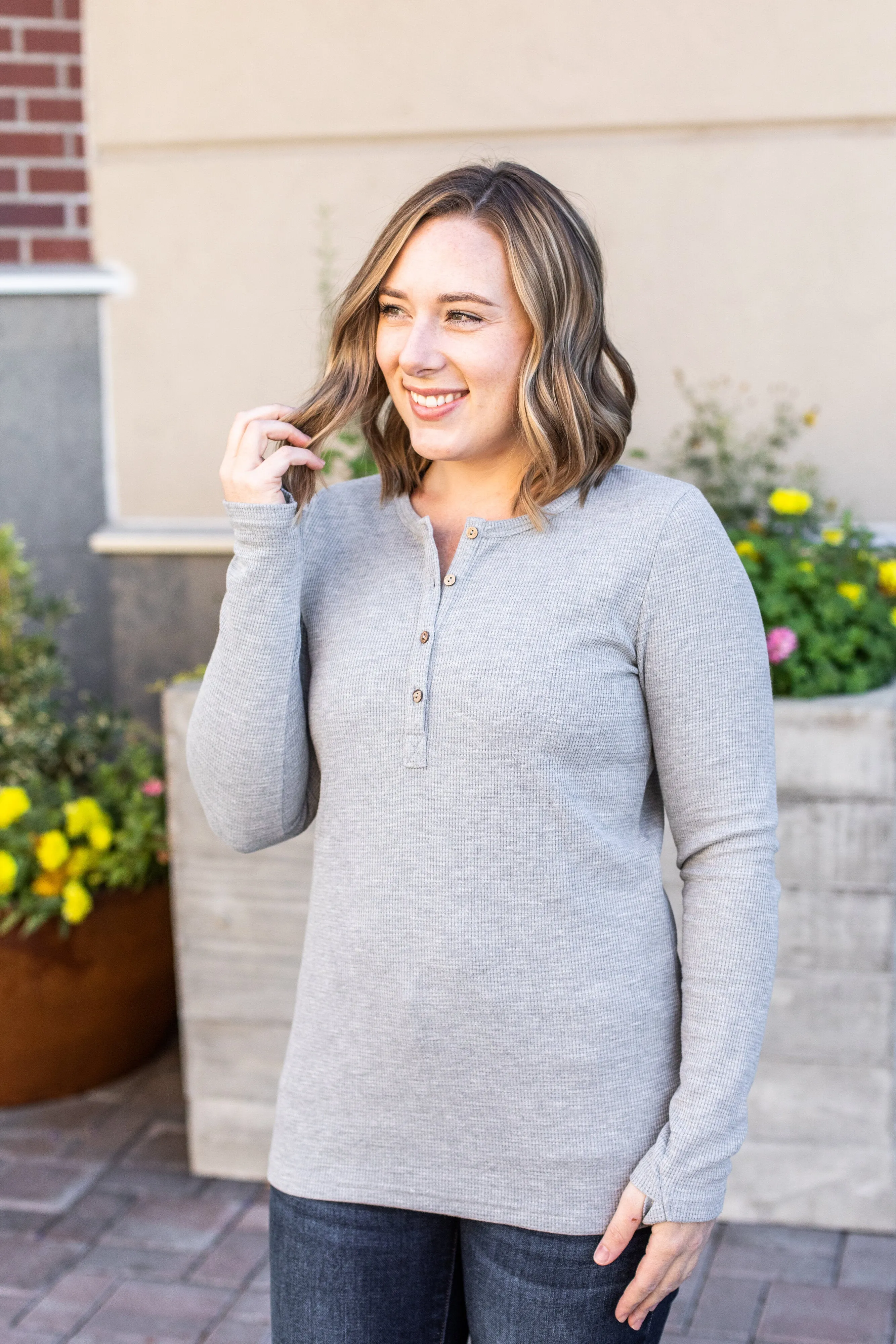 Harper Long Sleeve Henley - Light Grey