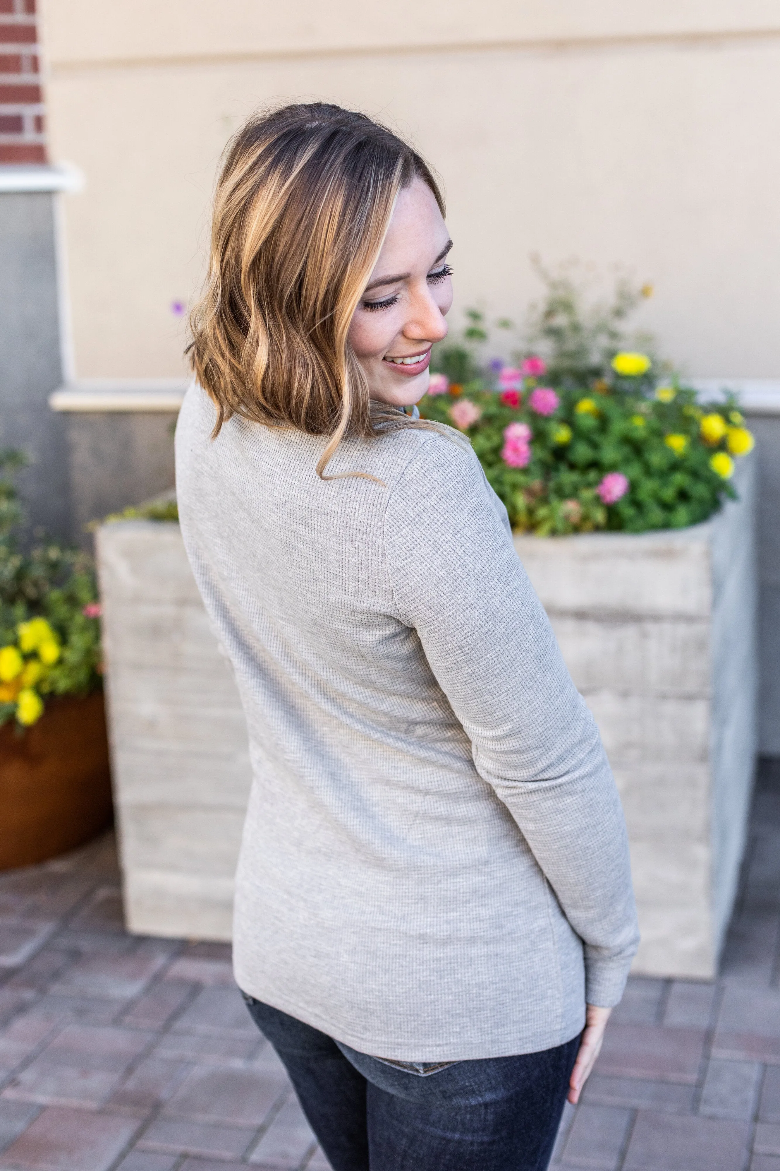 Harper Long Sleeve Henley - Light Grey