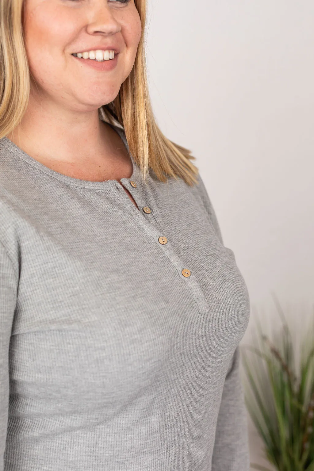 Harper Long Sleeve Henley - Light Grey