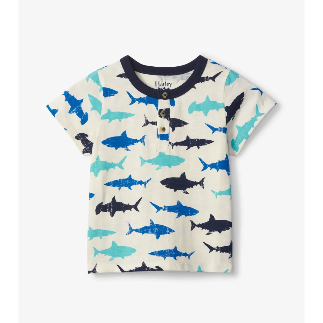 Hatley Sea Sharks Henley Tee - Sea Salt