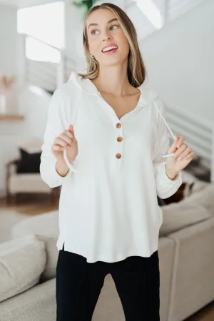 Hazel Blues® |  Happier Now Henley Hoodie in Ivory