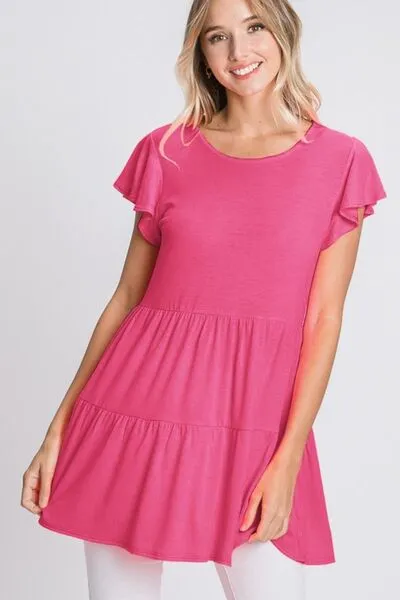 Hazel Blues® | Heimish Tiered Round Neck Ruffle Sleeve Top