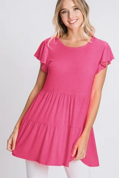 Hazel Blues® | Heimish Tiered Round Neck Ruffle Sleeve Top