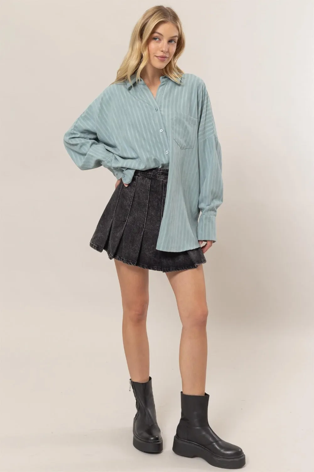 Hazel Blues® |  HYFVE Stripe Button Down Long Sleeve Oversized Shirt