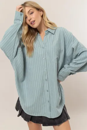 Hazel Blues® |  HYFVE Stripe Button Down Long Sleeve Oversized Shirt