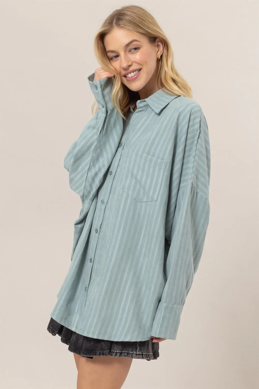 Hazel Blues® |  HYFVE Stripe Button Down Long Sleeve Oversized Shirt