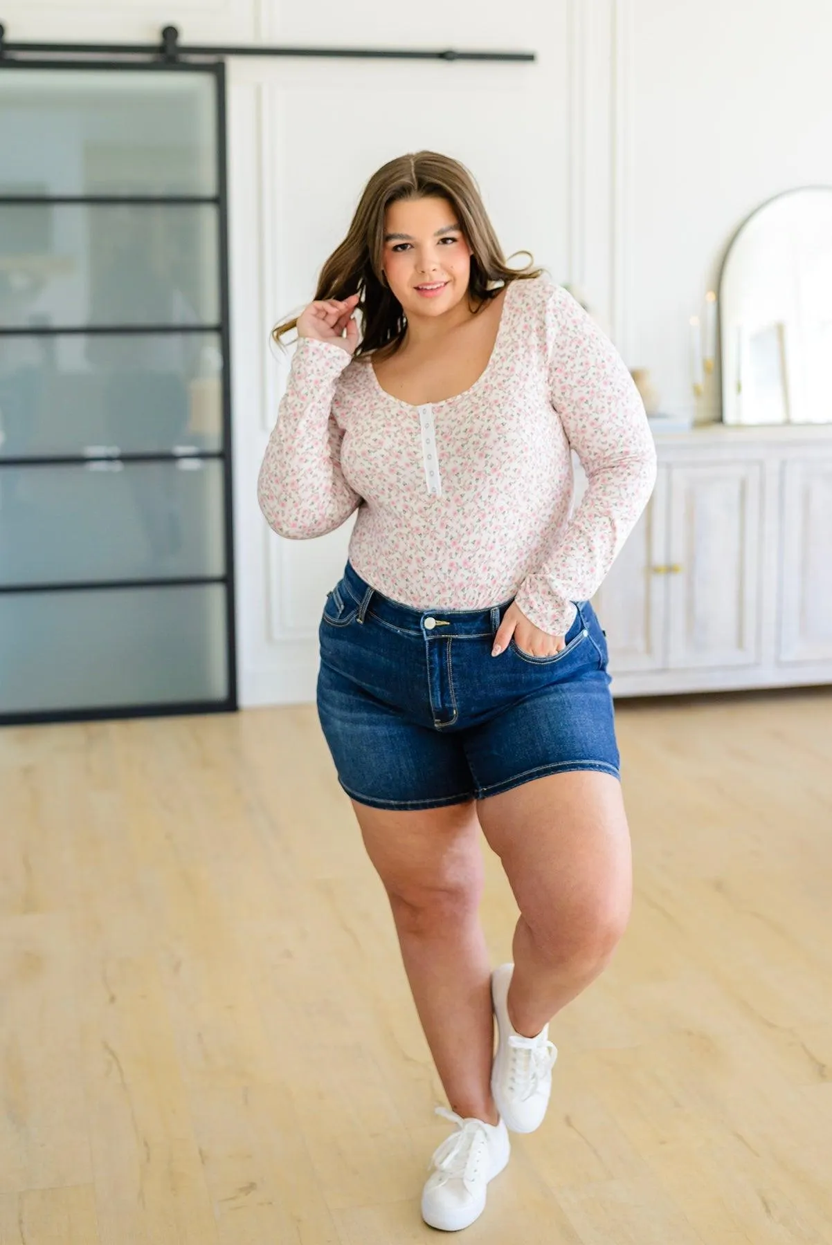 Hazel Blues® | Wistful Wishes Floral Henley Bodysuit