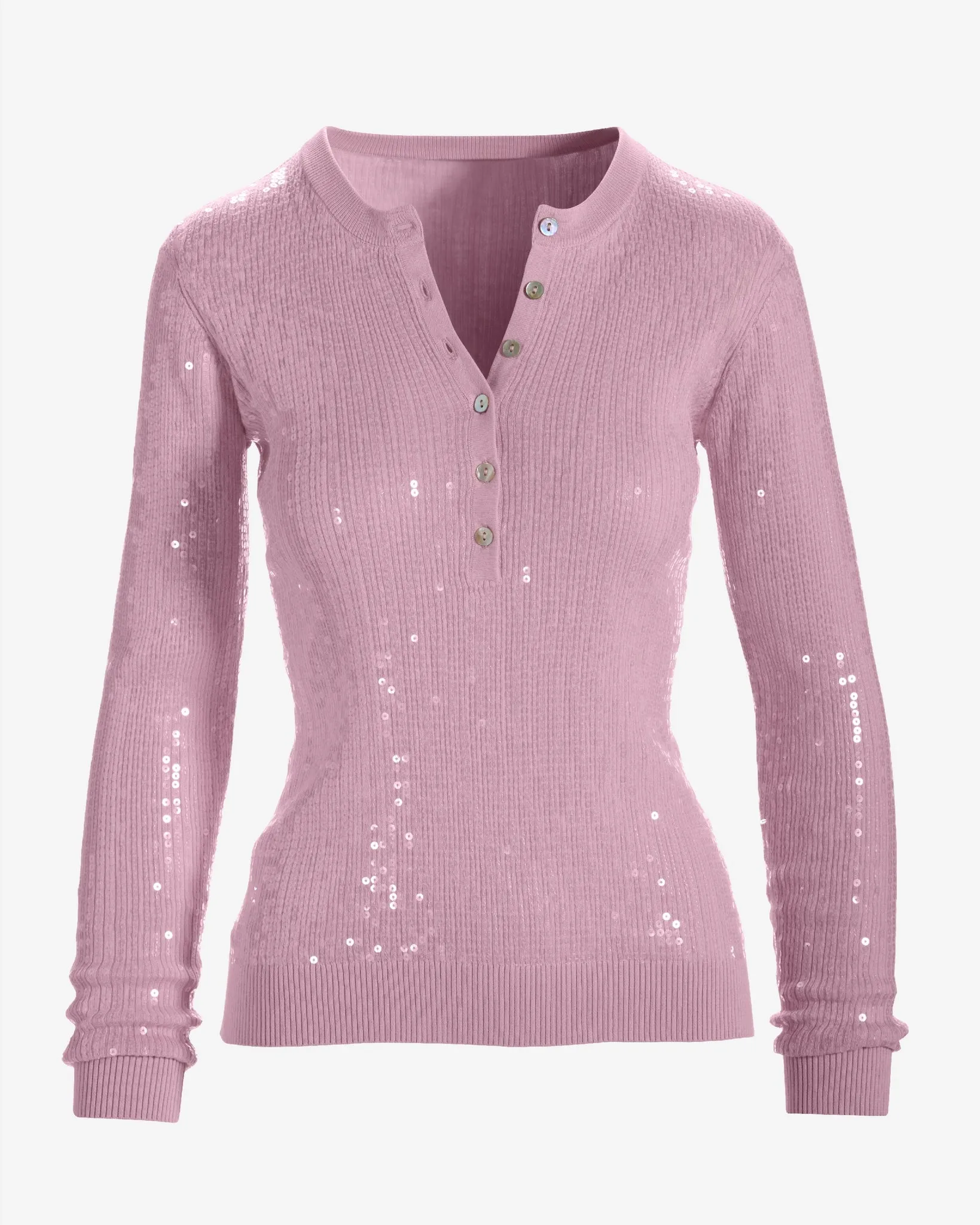 Henley Sequin Long Sleeve Sweater Roseate