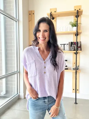 Henley Sweater Top in Lavender