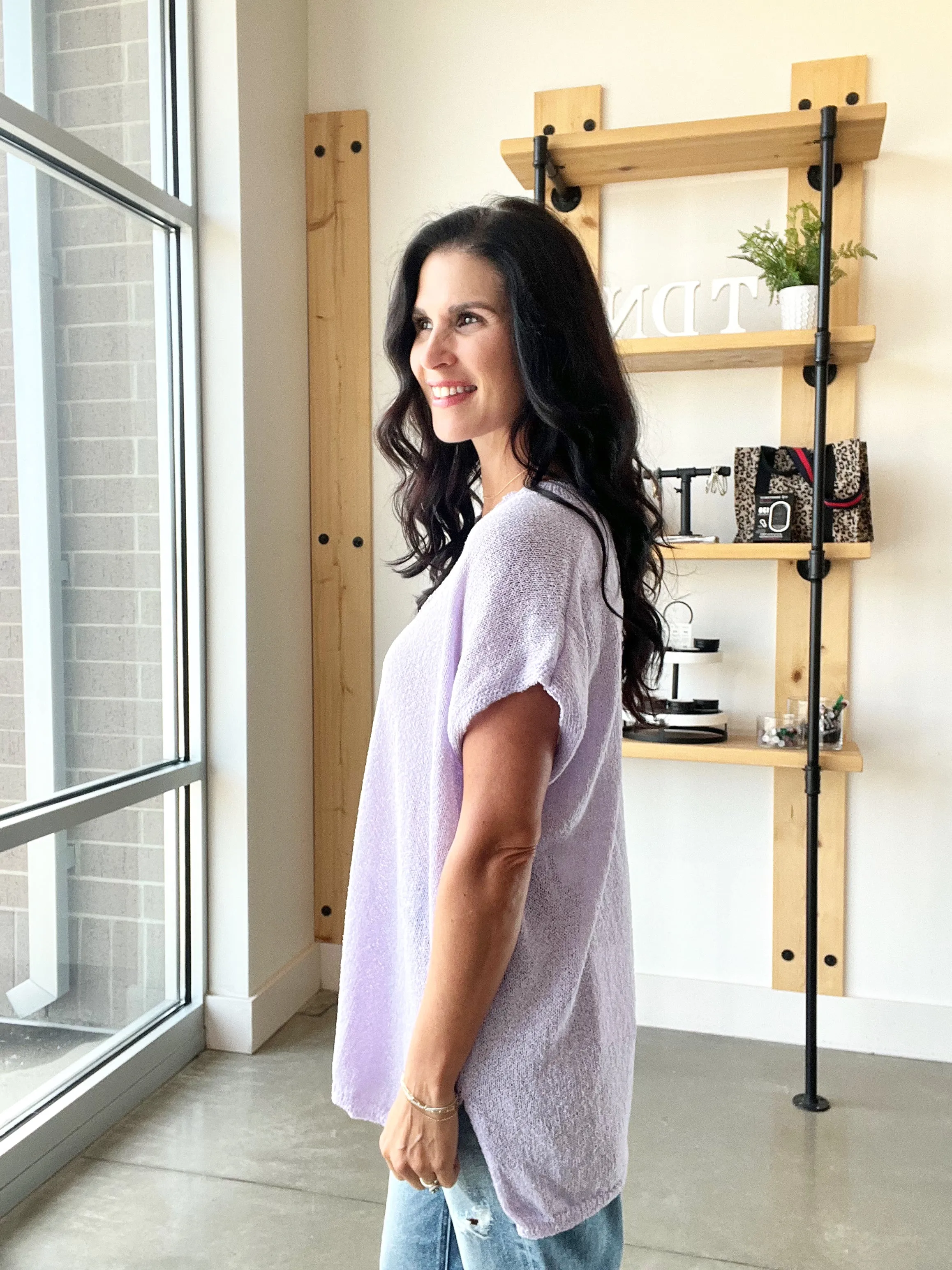 Henley Sweater Top in Lavender