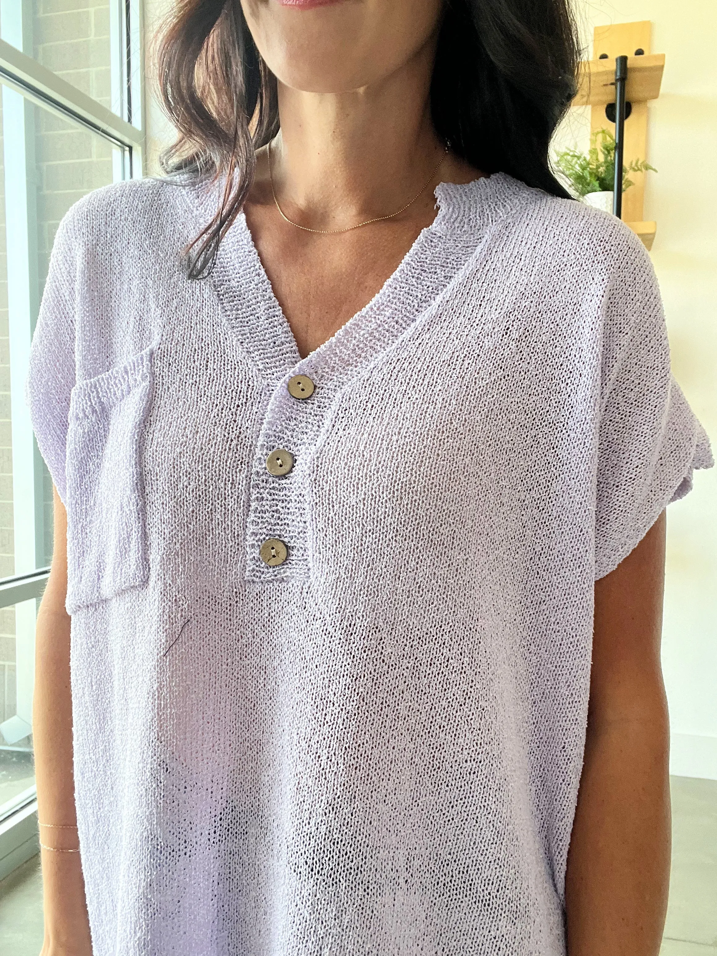 Henley Sweater Top in Lavender