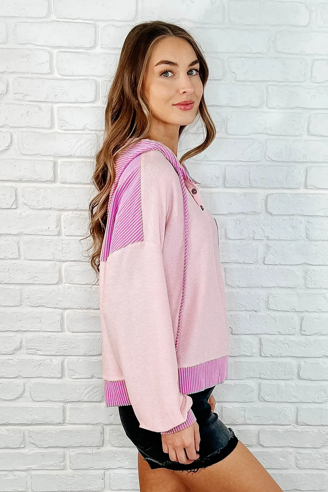 Here for Now Color Block Hoodie in Pink