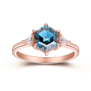 Hexagon Cut 7x7mm London Blue Topaz Wedding Ring, Moissanite Engagement Ring