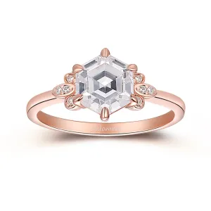 Hexagon Cut Moissanite Engagement Ring Moissanites Cluster Promise Ring Vintage 14k Rose Gold Ring