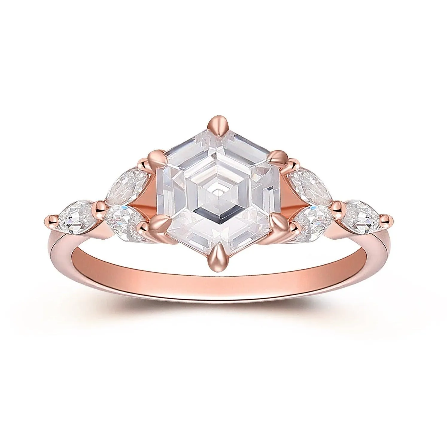 Hexagon Moissanite Engagement Ring 7 Stone Moissanite Cluster Ring Anniversary Promise Ring For Her