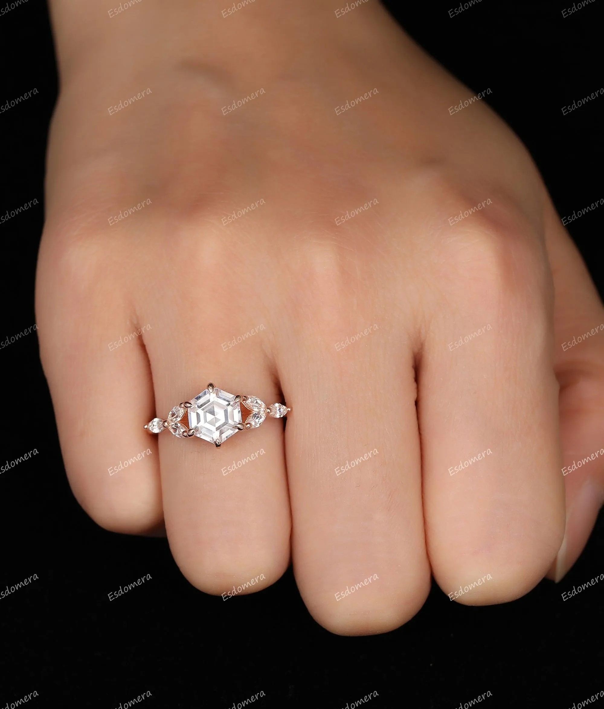 Hexagon Moissanite Engagement Ring 7 Stone Moissanite Cluster Ring Anniversary Promise Ring For Her
