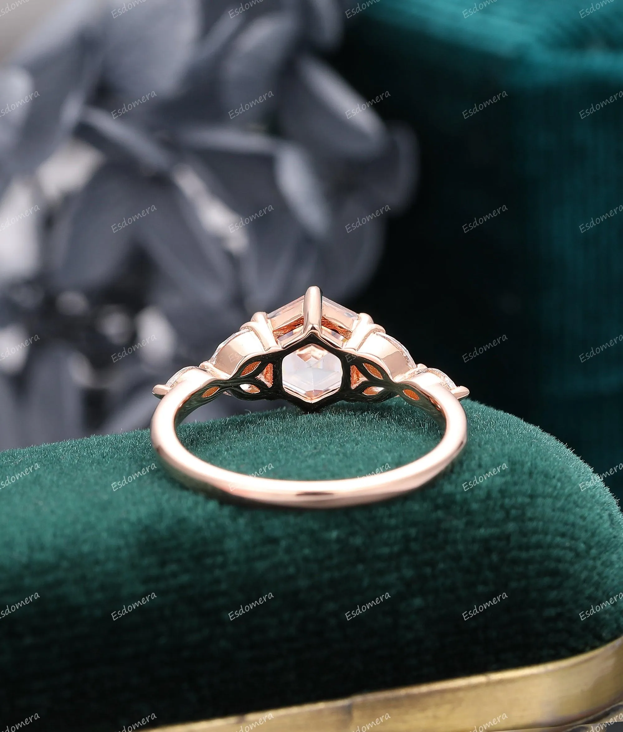 Hexagon Moissanite Engagement Ring 7 Stone Moissanite Cluster Ring Anniversary Promise Ring For Her
