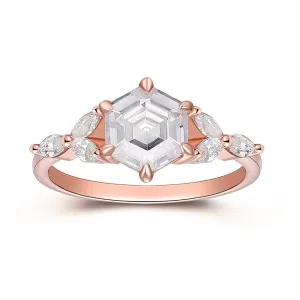 Hexagon Moissanite Engagement Ring 7 Stone Moissanite Cluster Ring Anniversary Promise Ring For Her