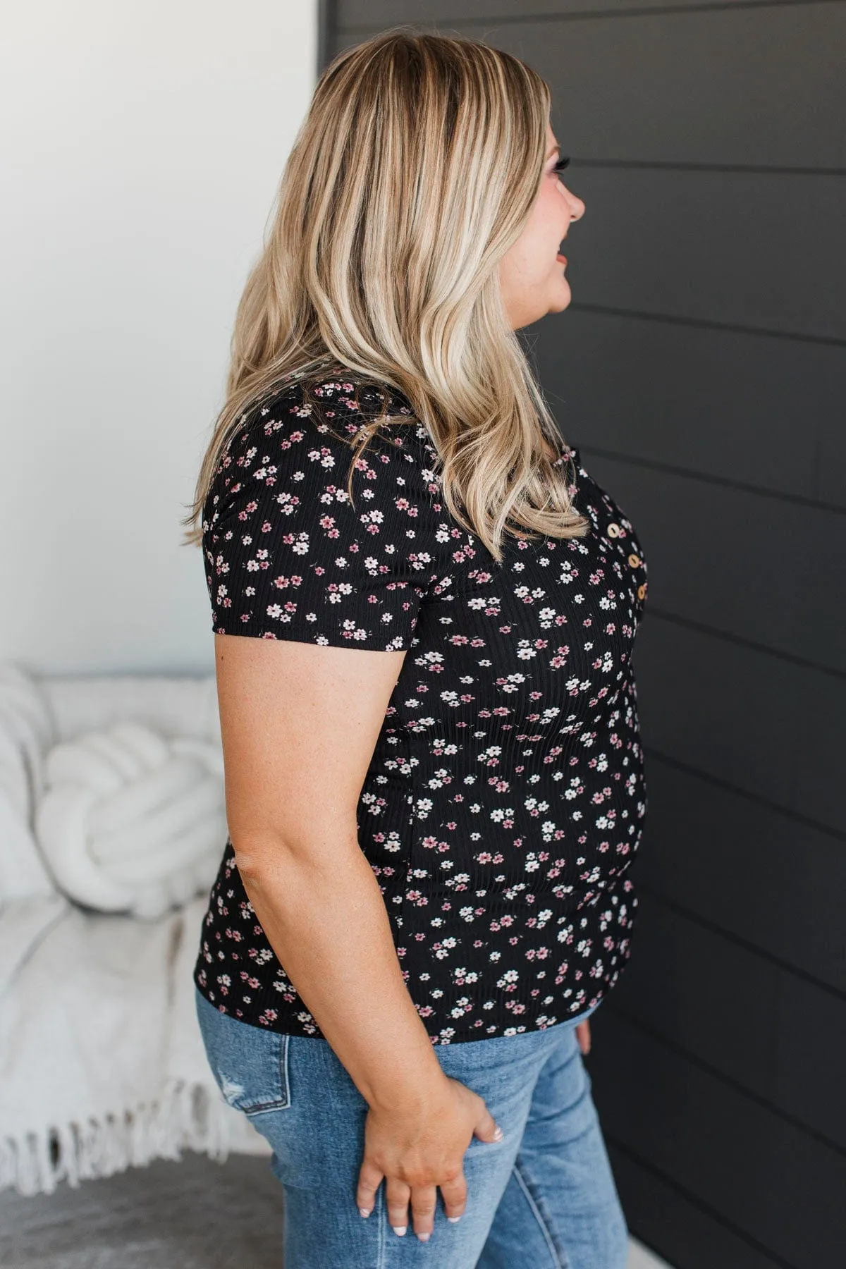 Hold Out Your Hand Floral Top- Black