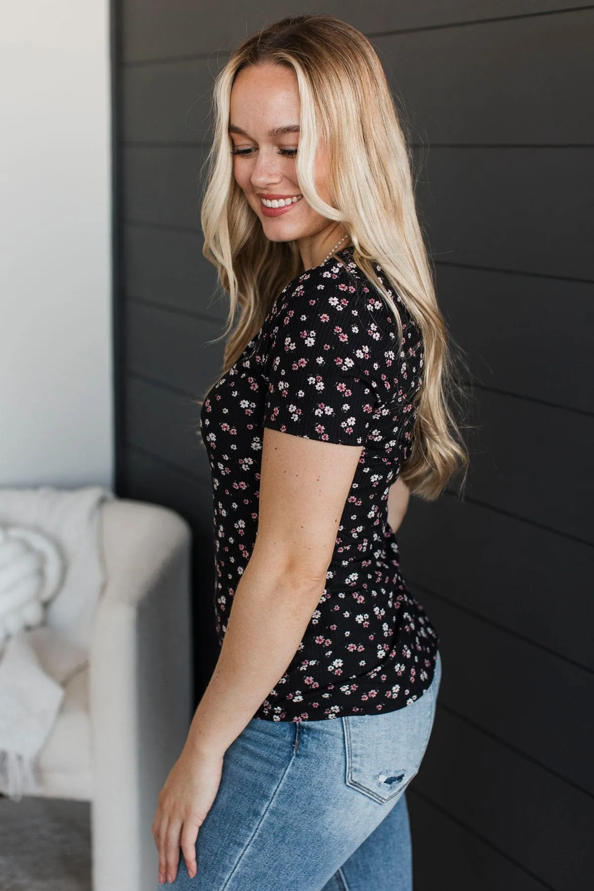 Hold Out Your Hand Floral Top- Black