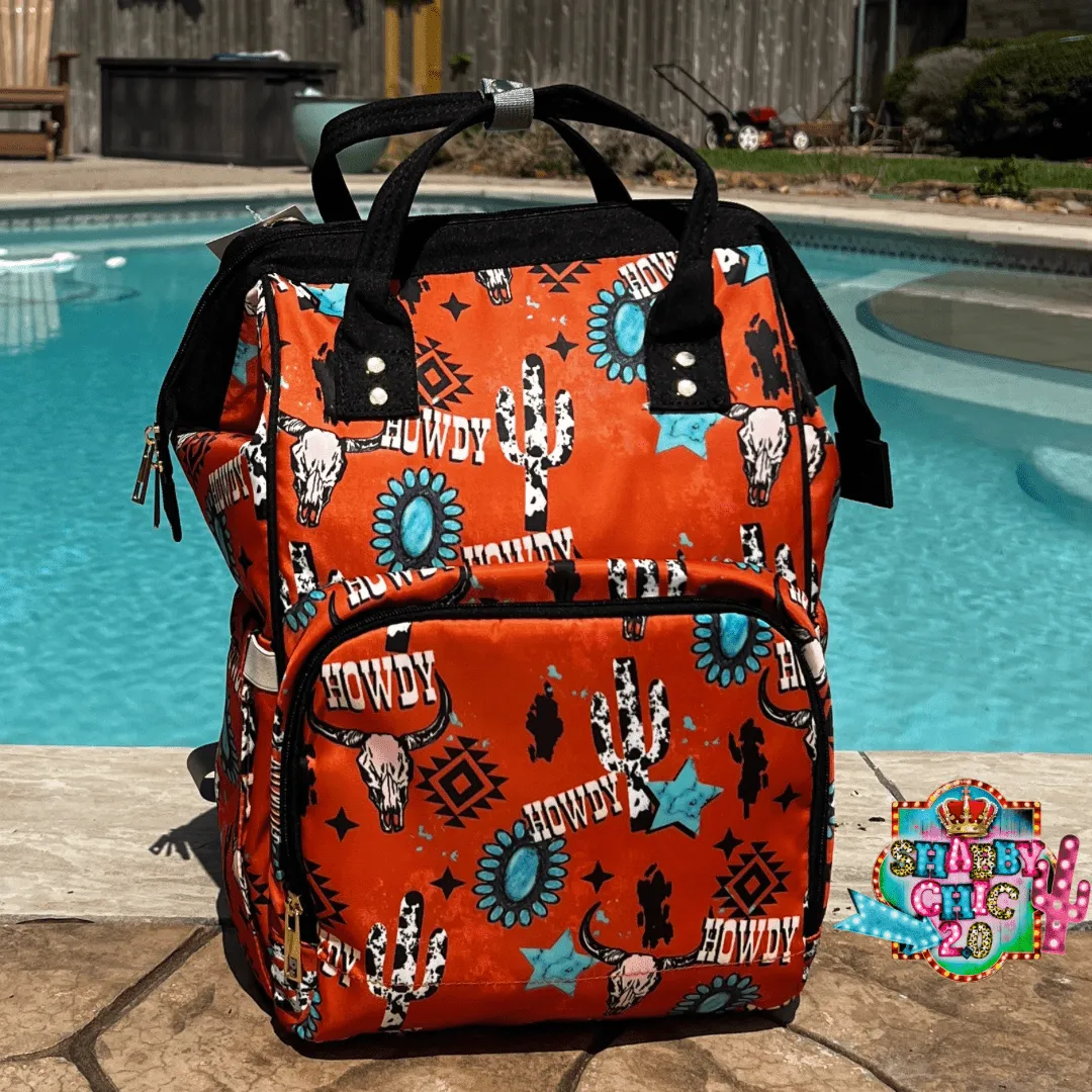Howdy Cowprint Cactus Diaper Bag Backpack