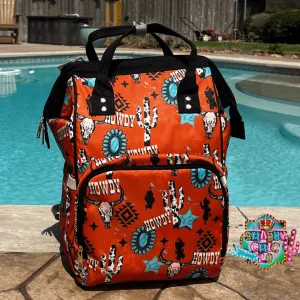 Howdy Cowprint Cactus Diaper Bag Backpack