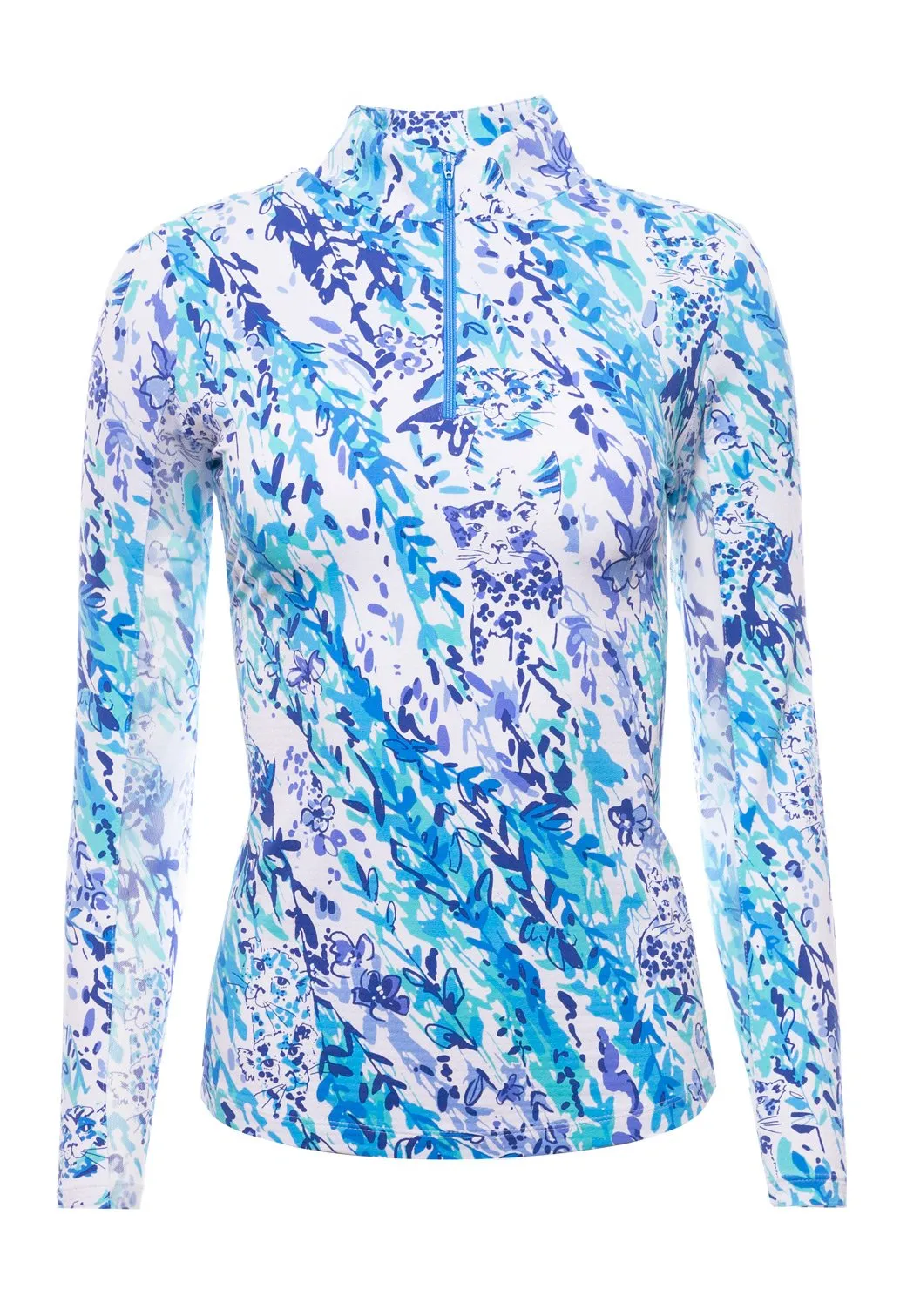 Ibkul Long Sleeve Mock: Cat Cay Navy/Seafoam Print | SPF 50